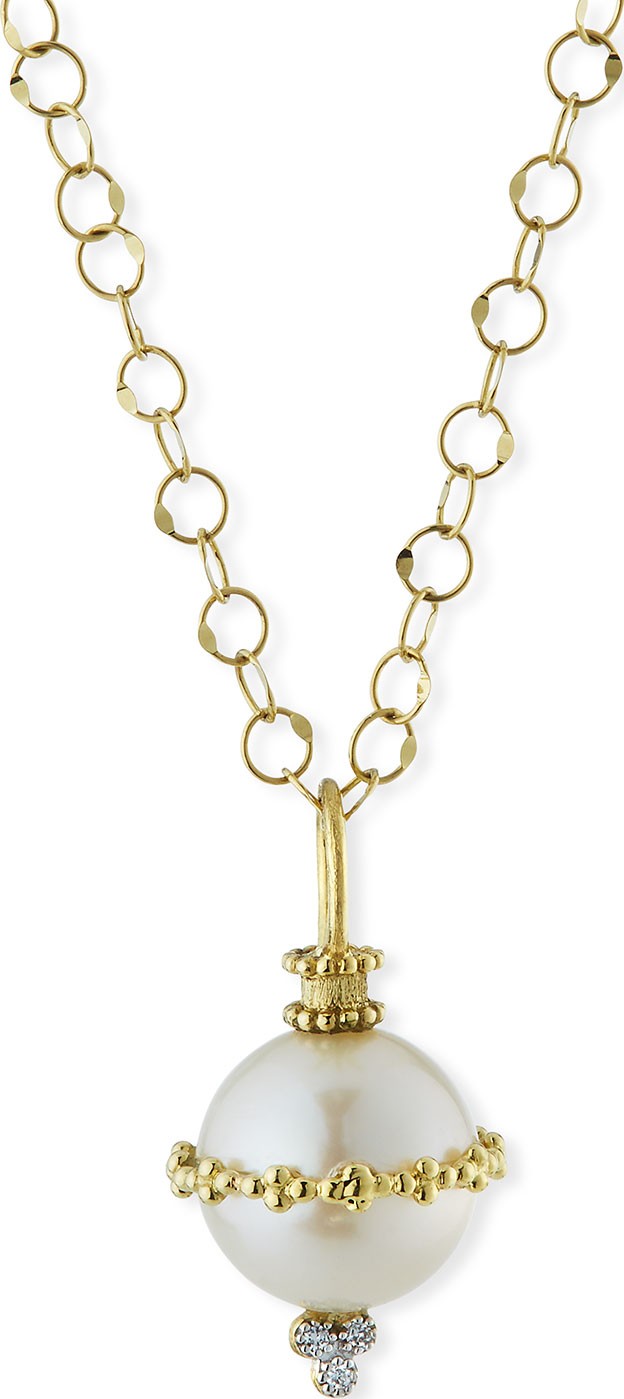 Jude Frances Provence 18k Wrapped Pearl Beaded Pendant w/ Diamonds