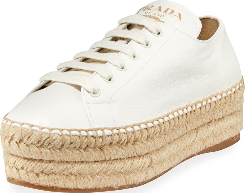 Prada Leather Platform Sneaker Espadrilles