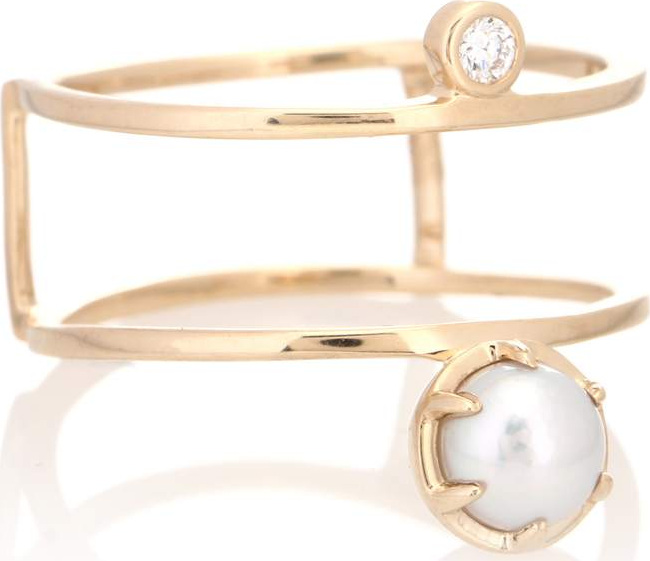 Anna Sheffield Reverse Attelage 14kt gold ring with diamond and pearl
