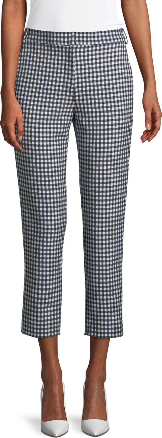 Tibi Gingham Suiting Cropped Straight-Leg Pants
