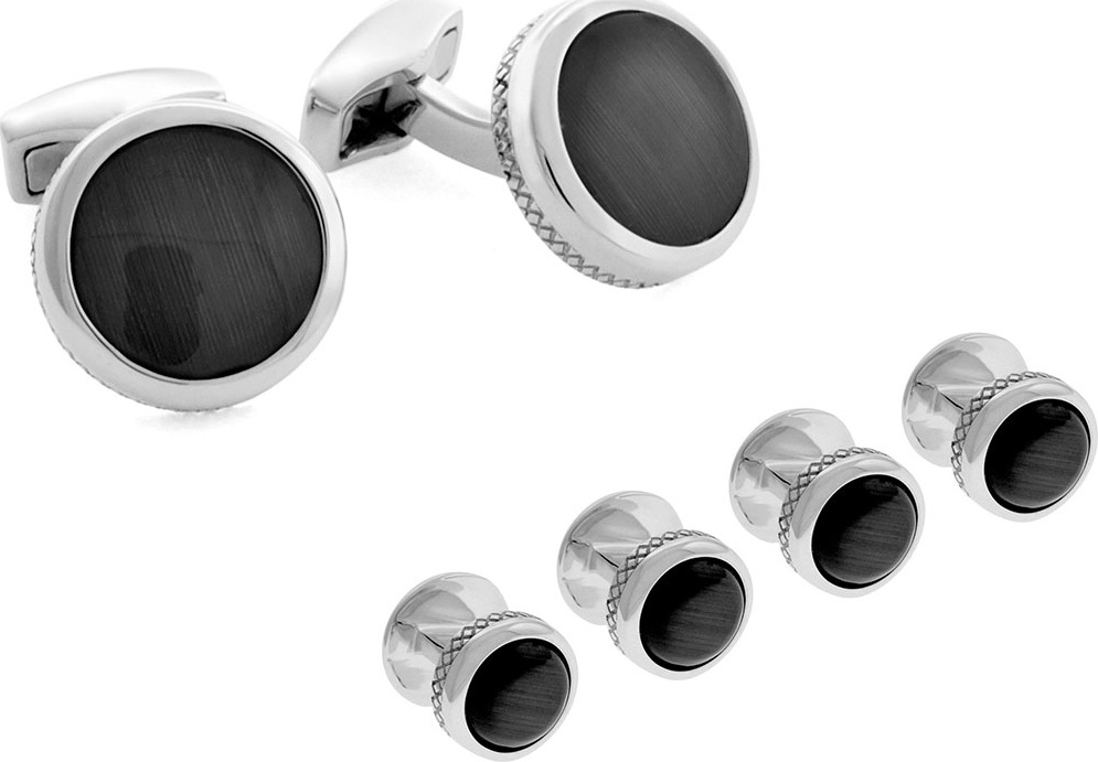 Tateossian Round Fiber Optic Glass Cuff Links & Stud Set
