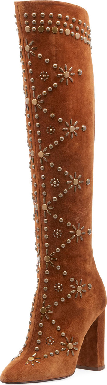 Saint Laurent Ella Studded Suede Knee Boot