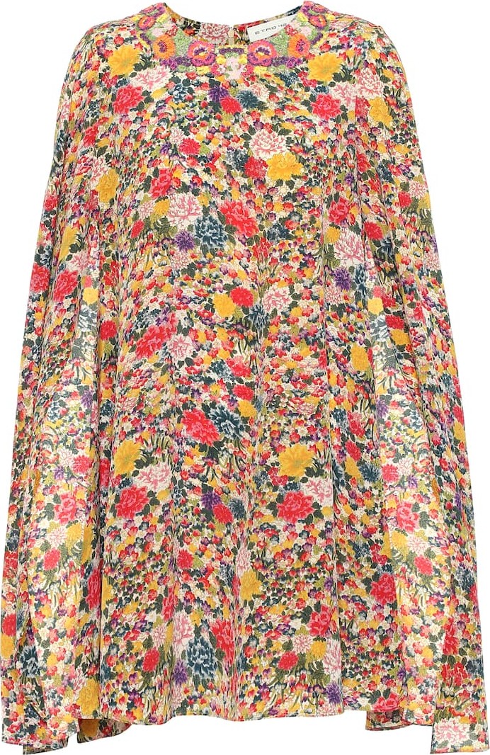 Etro Floral silk caped minidress