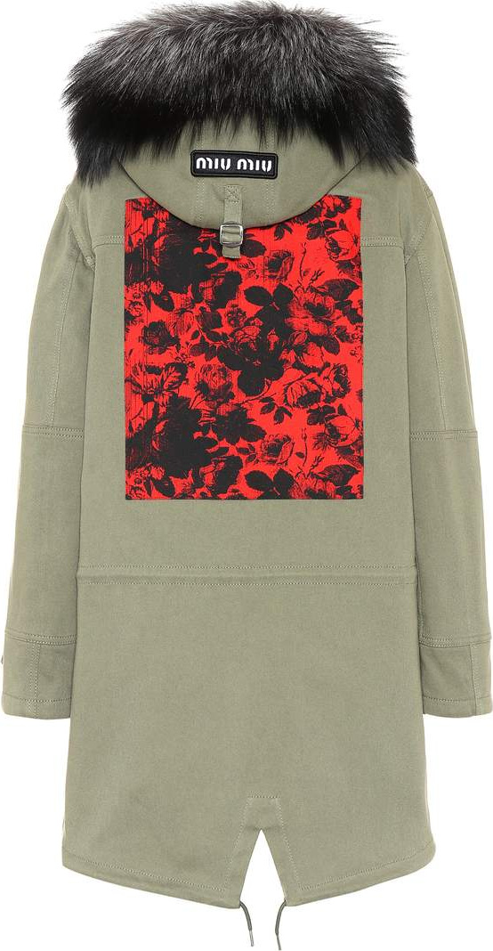 Miu Miu Fur-trimmed stretch-cotton coat