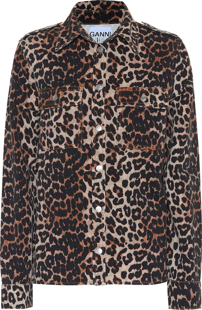 Ganni Leopard-print denim shirt