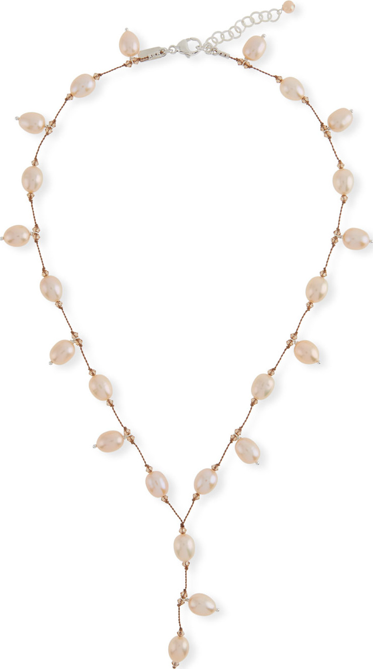 Margo Morrison Pearl & Crystal Y-Drop Necklace