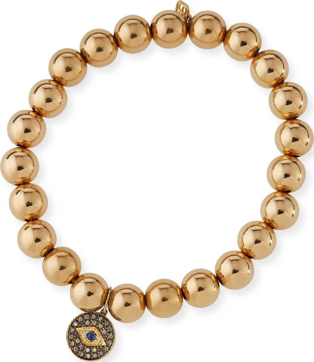 Sydney Evan 8mm Golden Beaded Bracelet with Diamond Eye Medallion Charm