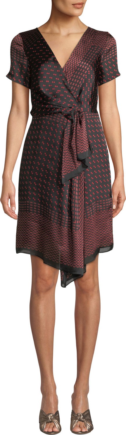 Club Monaco Tarteen Scarf-Print Draped Short Dress Club Monaco Tarteen Scarf-Print Draped Short Dress