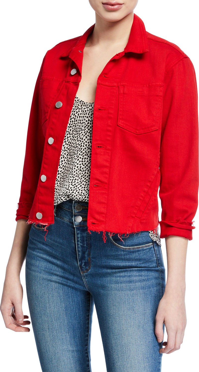 L'AGENCE Janelle Slim Cropped Jean Jacket with Raw Hem