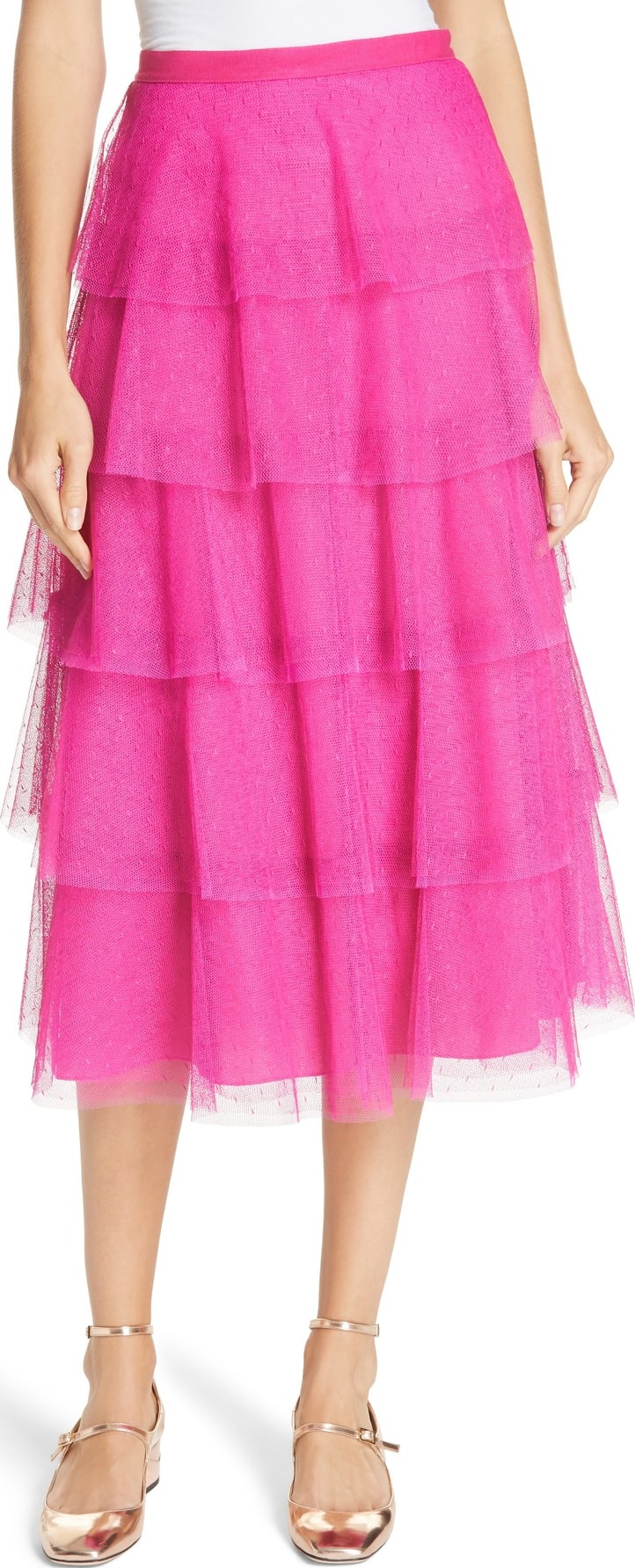 RED Valentino Tiered Point d'Esprit Midi Skirt