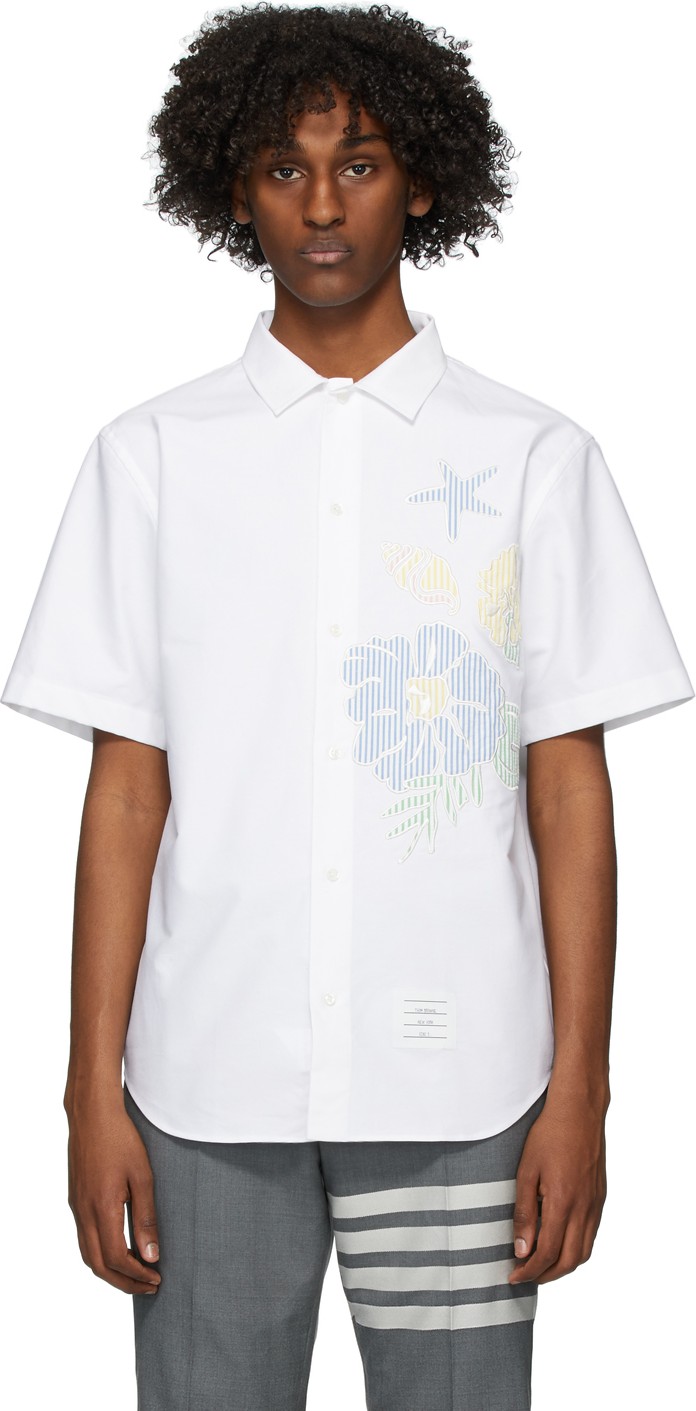 Thom Browne White Oxford Floral Casual Fit Shirt