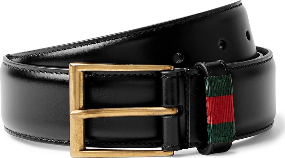 Gucci 3.5cm Black Webbing-Trimmed Leather Belt