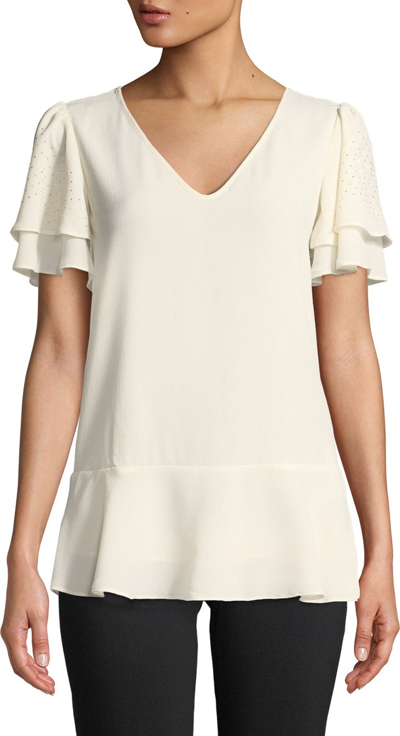MICHAEL MICHAEL KORS Double-Sleeve V-Neck Top