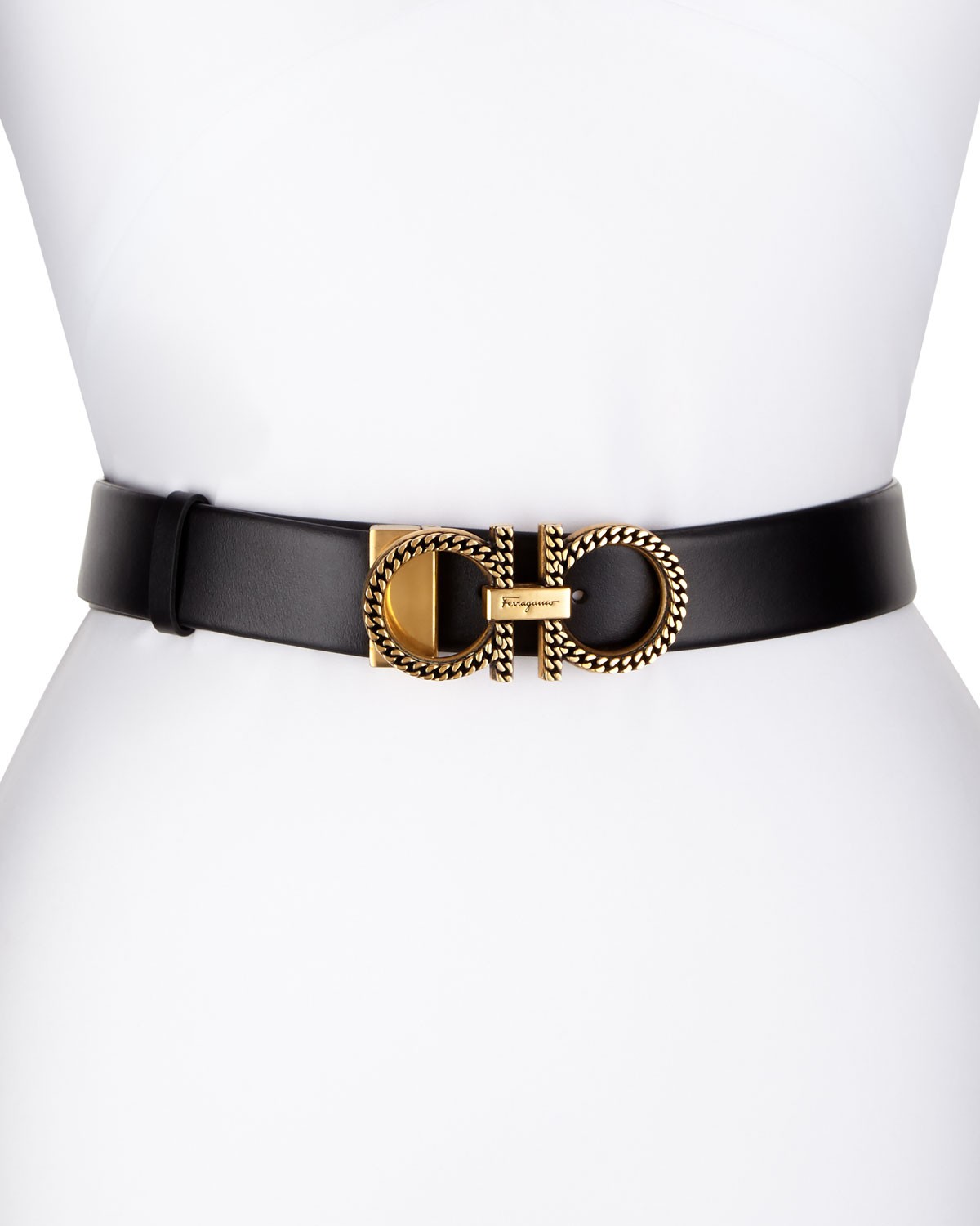 Salvatore Ferragamo Chain Double-Gancini Leather Belt