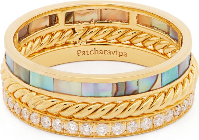 Patcharavipa 18kt gold, mother-of-pearl and diamond-pavé ring
