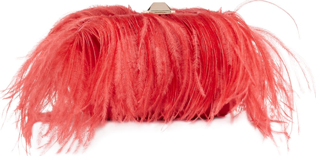 Giambattista Valli Satin Ostrich Feather Clutch Bag  Bright Pink