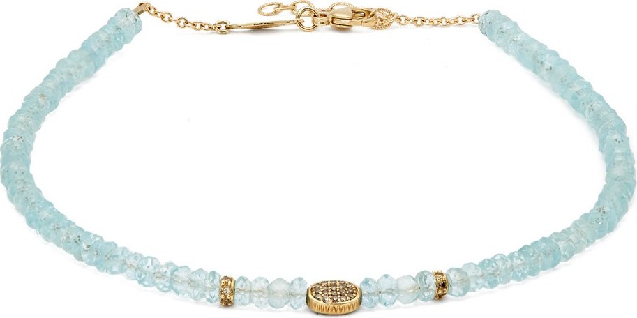 Jacquie Aiche Diamond, aquamarine & gold ankle bracelet