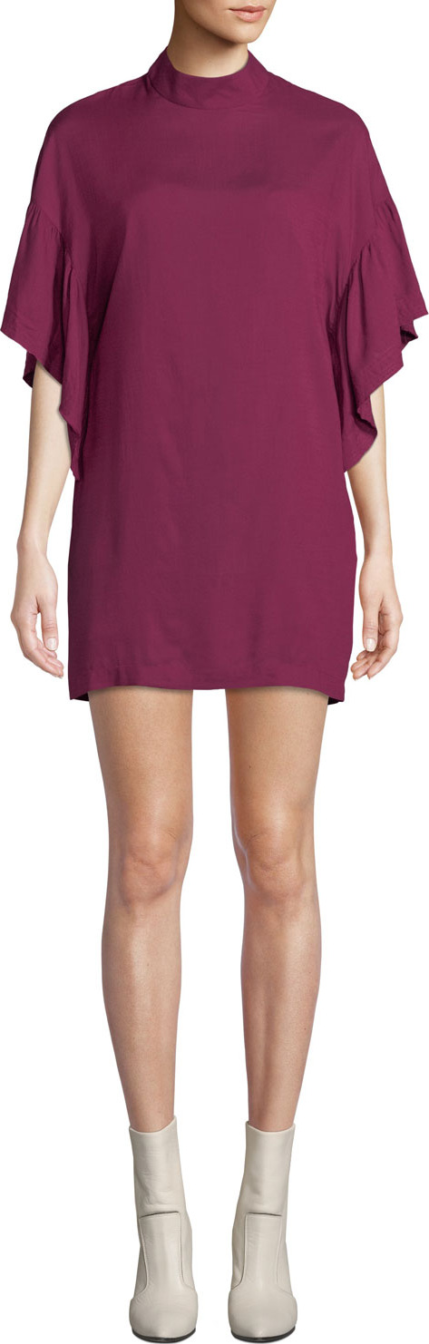 IRO Theifya Cape-Sleeve Mock-Neck Shift Dress