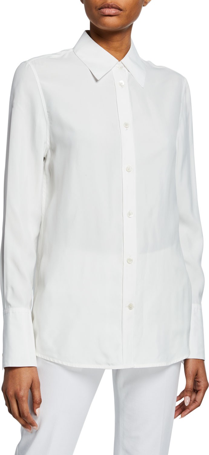 Helmut Lang Button-Down Long-Sleeve Silk Jersey Shirt