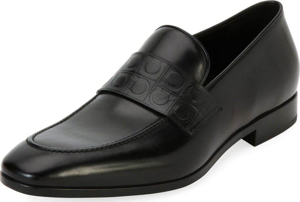 Salvatore Ferragamo Men's Leather Gancio-Stamped Loafer, Black