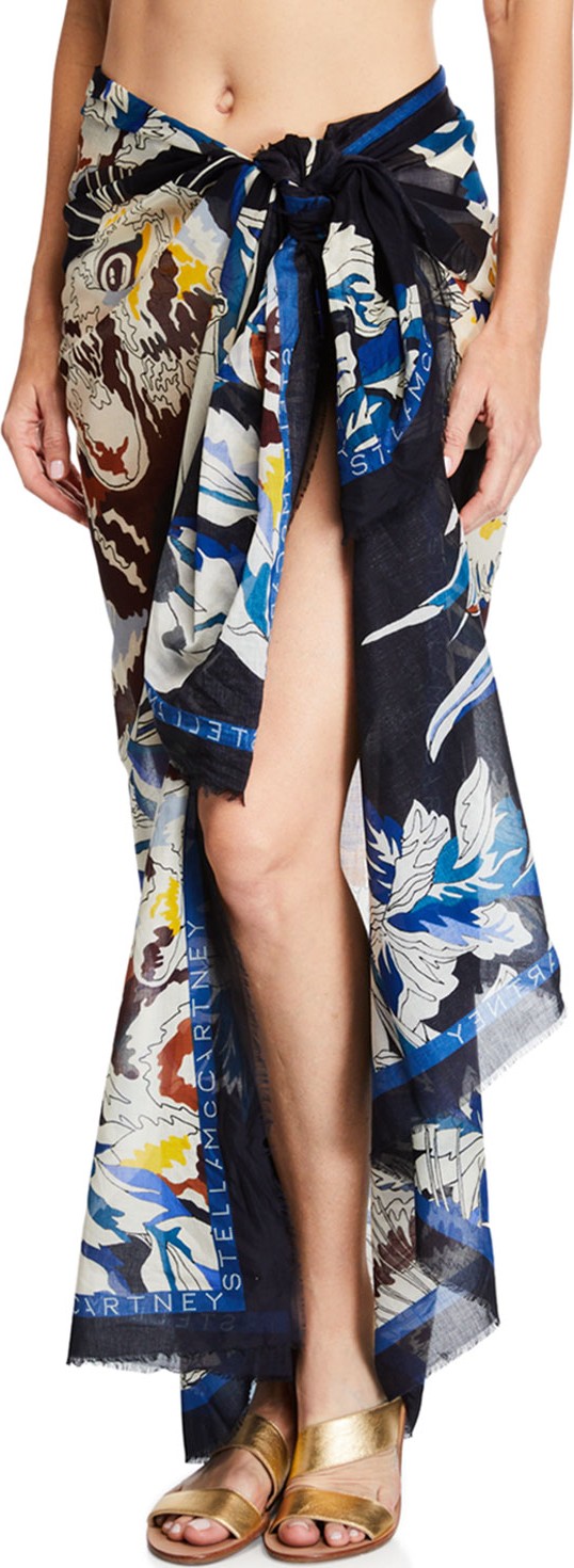 Stella McCartney Jungle Print Cotton-Silk Sarong Coverup