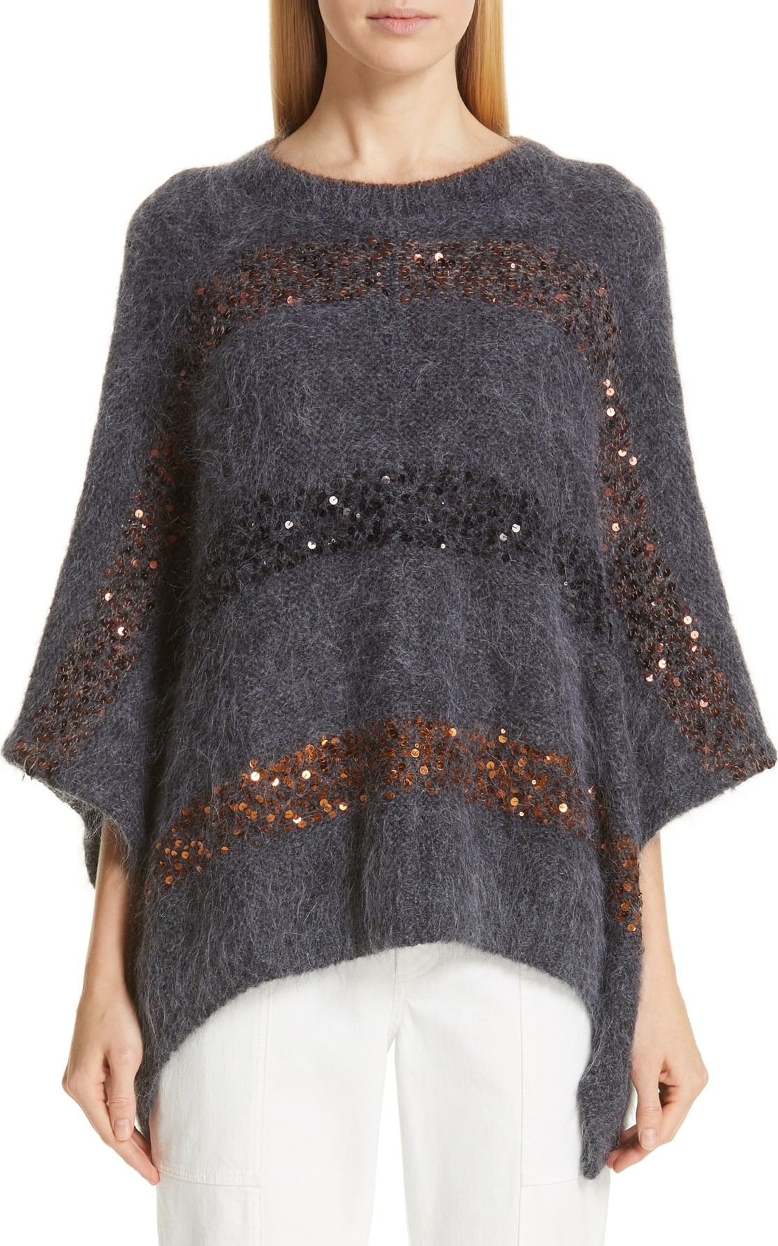 Brunello Cucinelli Sequin Stripe Poncho Sweater