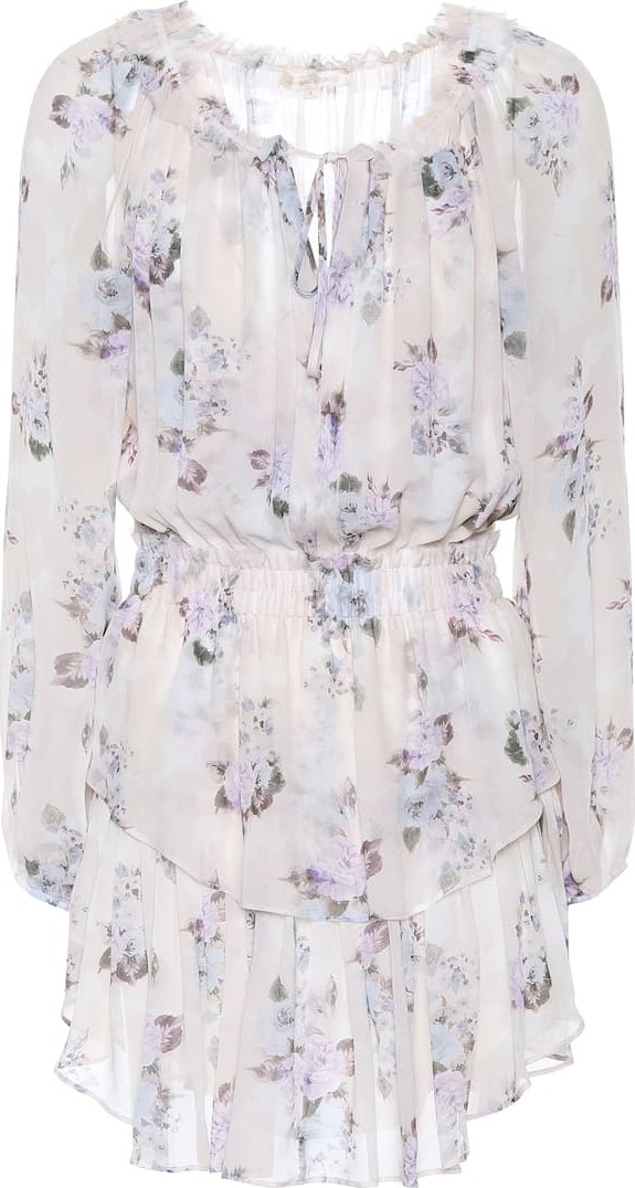 LOVESHACKFANCY Popover floral silk minidress