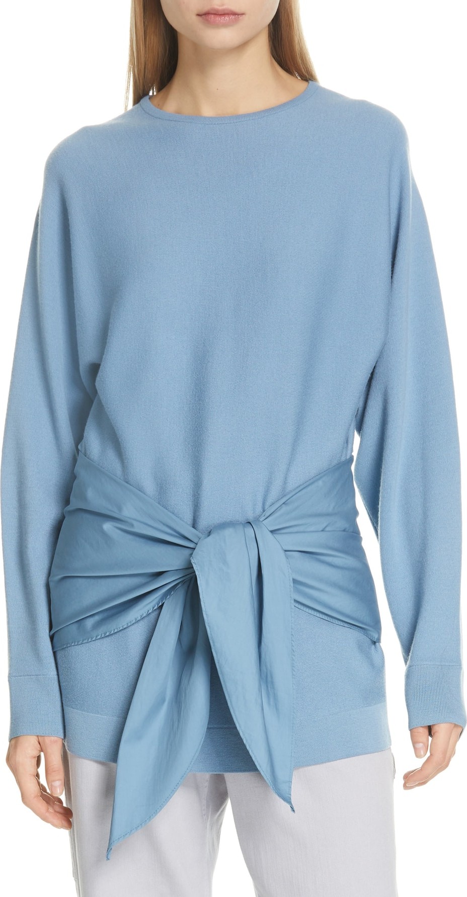 Tibi Mixed Media Tie Waist Top