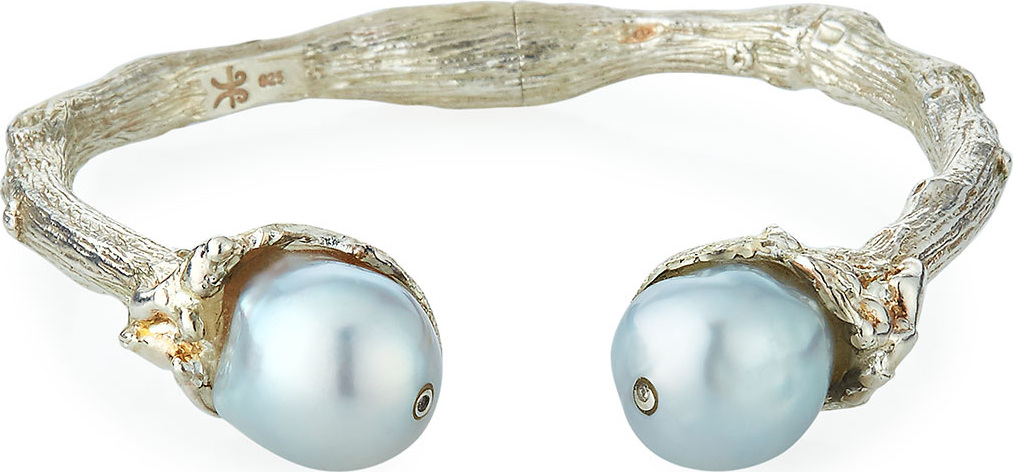 K Brunini Sterling Silver Twig & 12mm Pearl Cuff