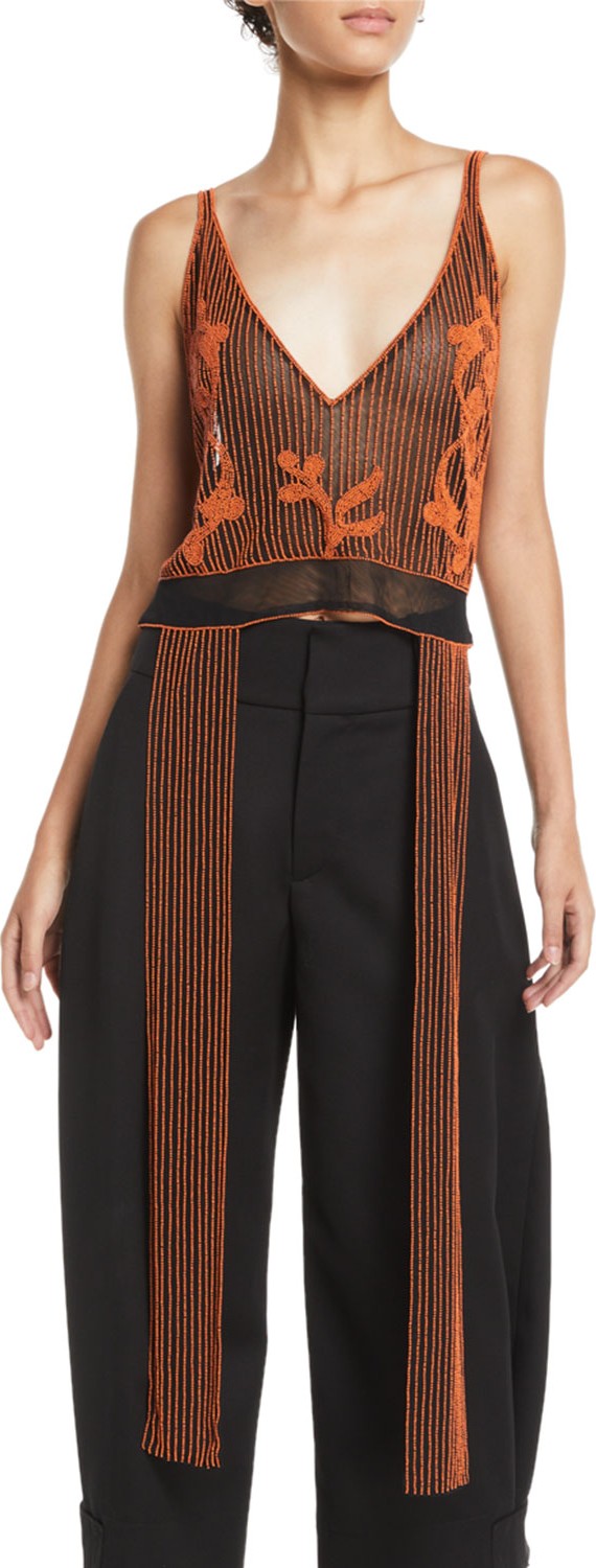 See By Chloé Cropped Embroidered V-Neck Cami