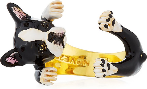 Visconti & Du Reau Boston Terrier Plated Enamel Dog Hug Ring, Size 6