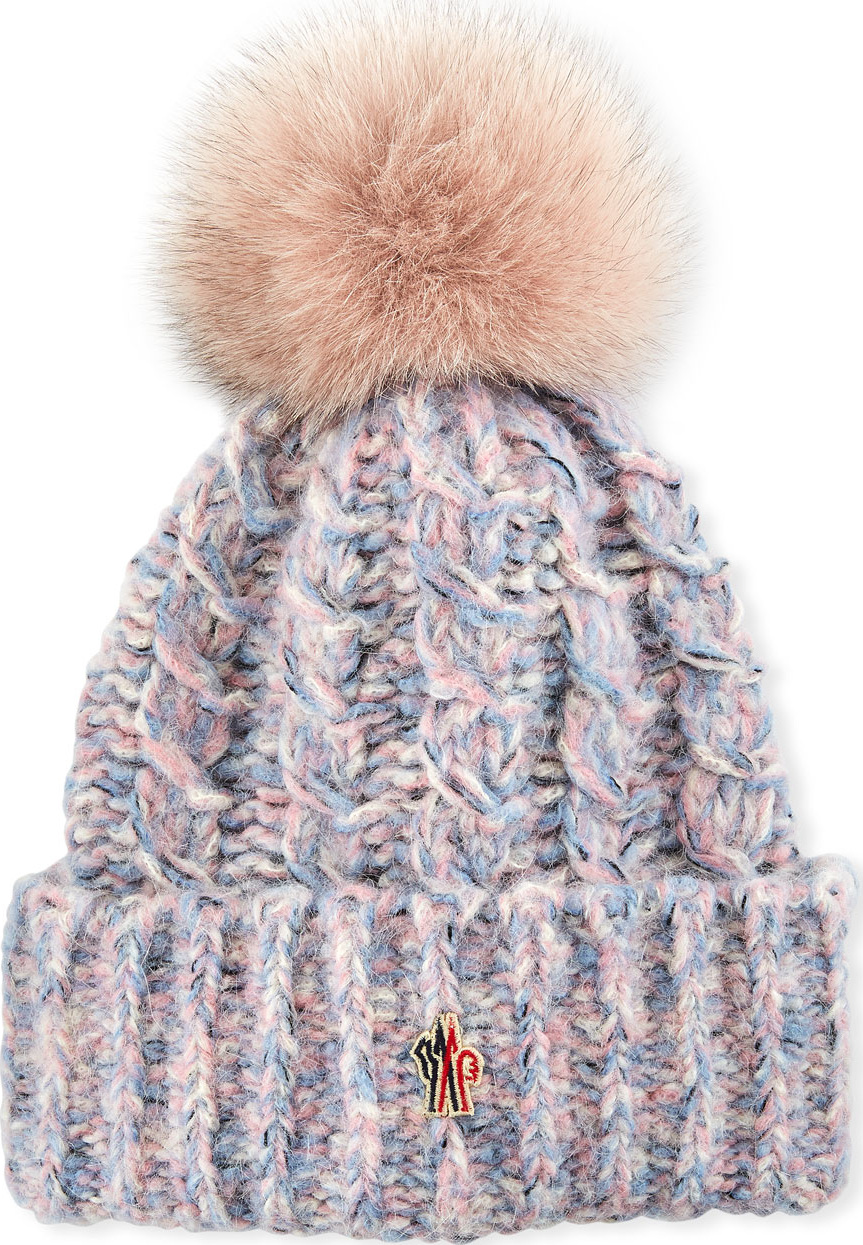Moncler Tweed Beanie w/ Fur Pompom