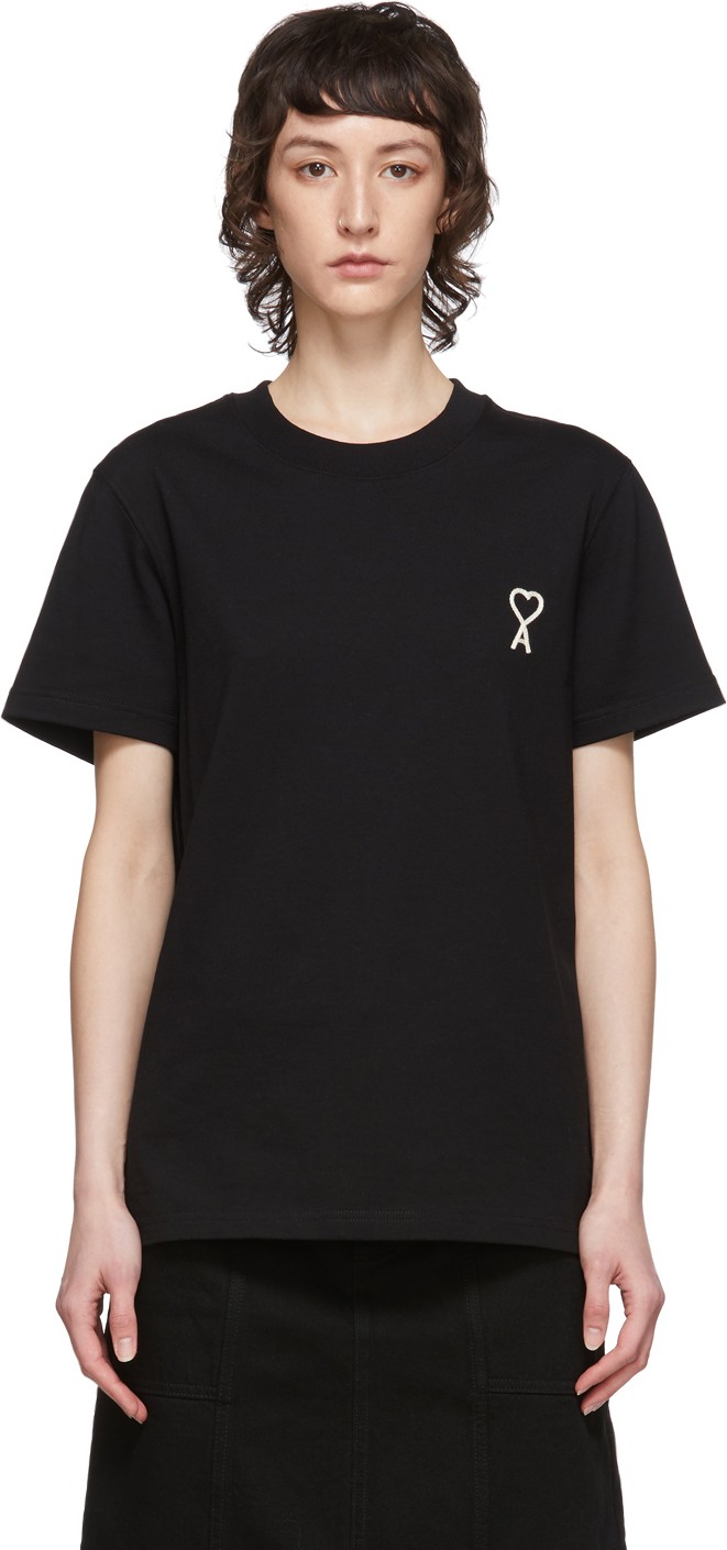 AMI Black Embroidered Heart T-Shirt