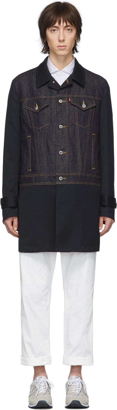 Junya Watanabe Navy Wool Levi's Edition Gabardine Coat
