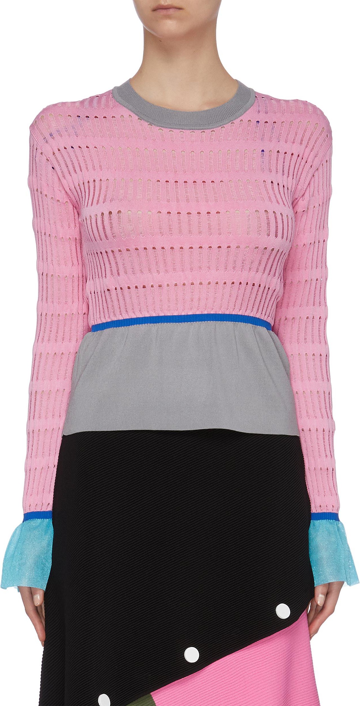 i-am-chen Contrast waist cuff panel cut out knit top