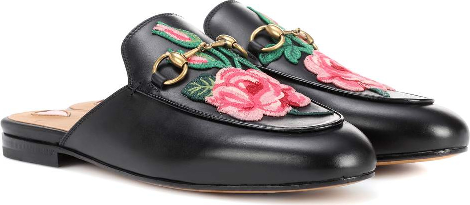 Gucci Princetown leather slippers with embroidered appliqué