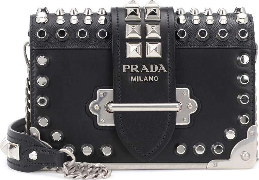 Prada Cahier studded leather shoulder bag