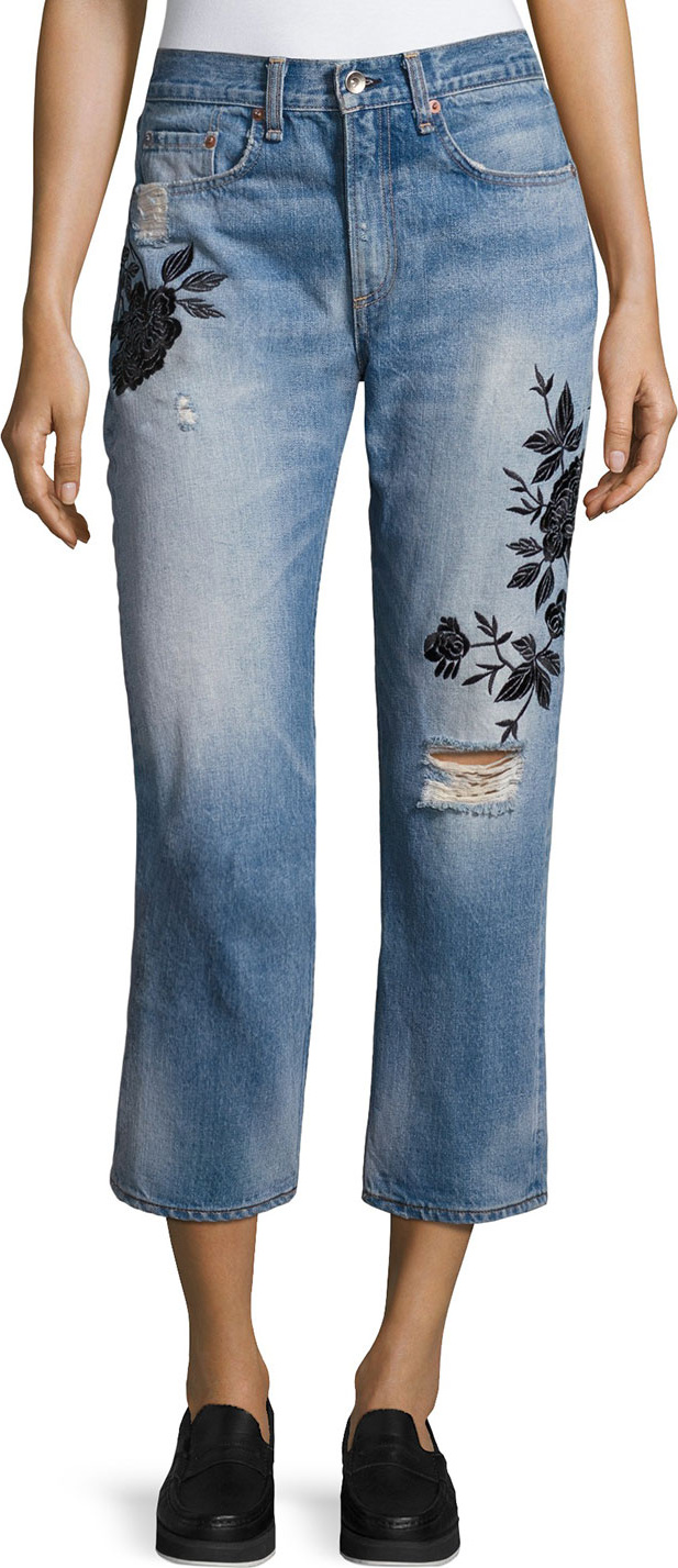 Rag & Bone Ramona Embroidered Marilyn Crop Jeans, Indigo