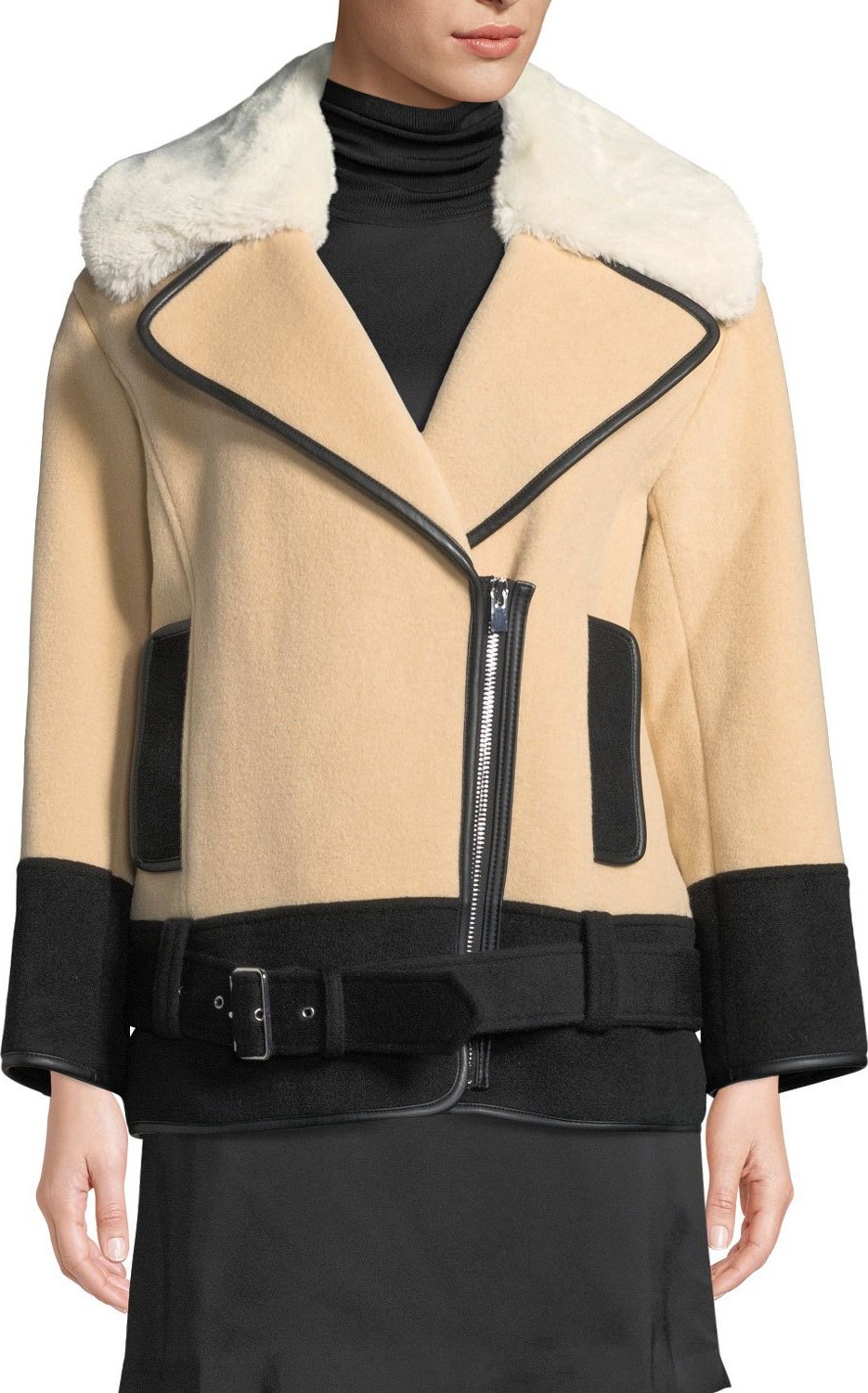 Club Monaco Rismah Zip-Front Wool Coat with Faux-Fur Collar