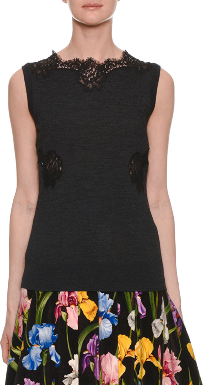 Dolce & Gabbana Sleeveless Knit Shell Top w/ Lace Inset