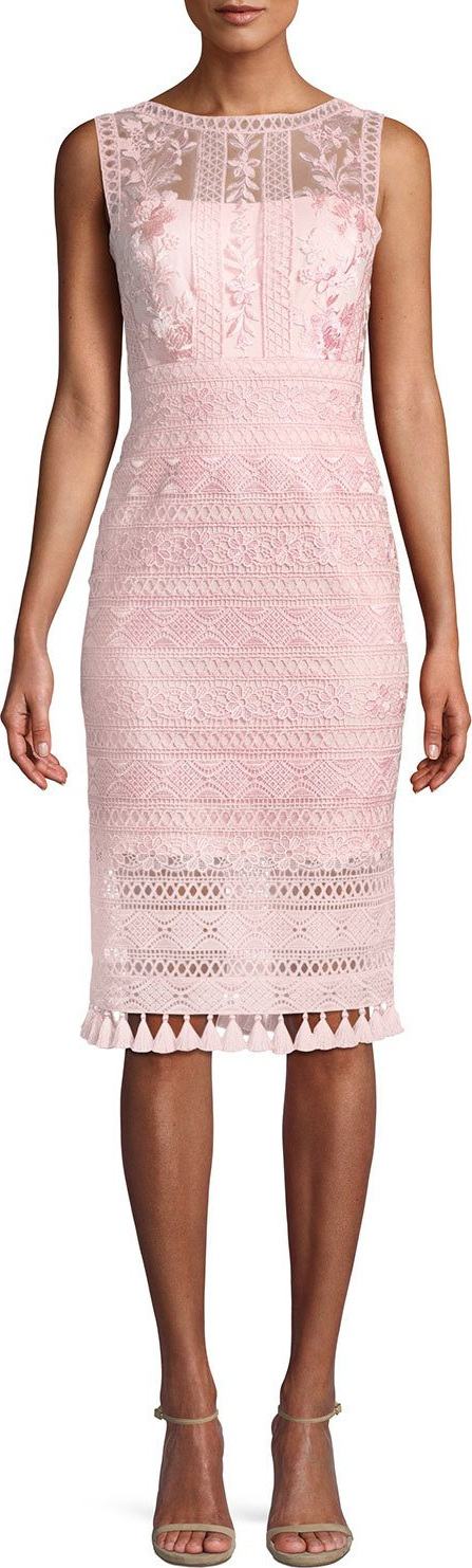 Tadashi Shoji Embroidered Lace Dress w/ Tassel Hem