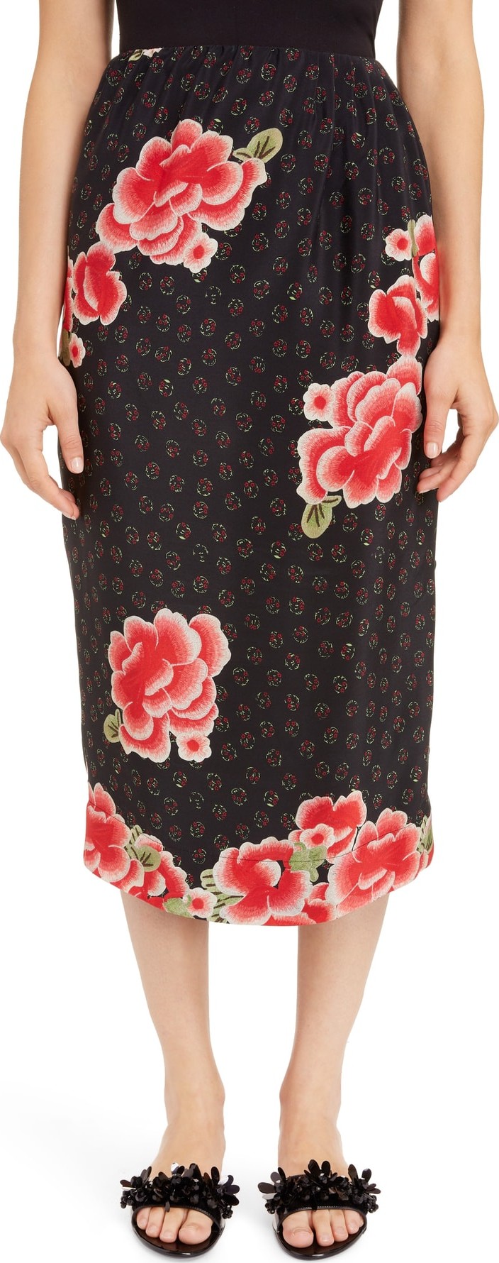 Simone Rocha Floral Silk Pencil Skirt