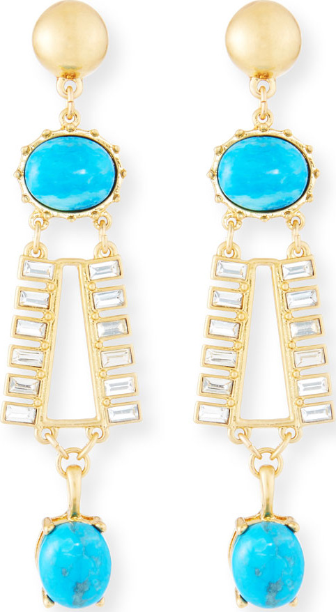 Sequin Turquoise & Crystal Dangle Earrings
