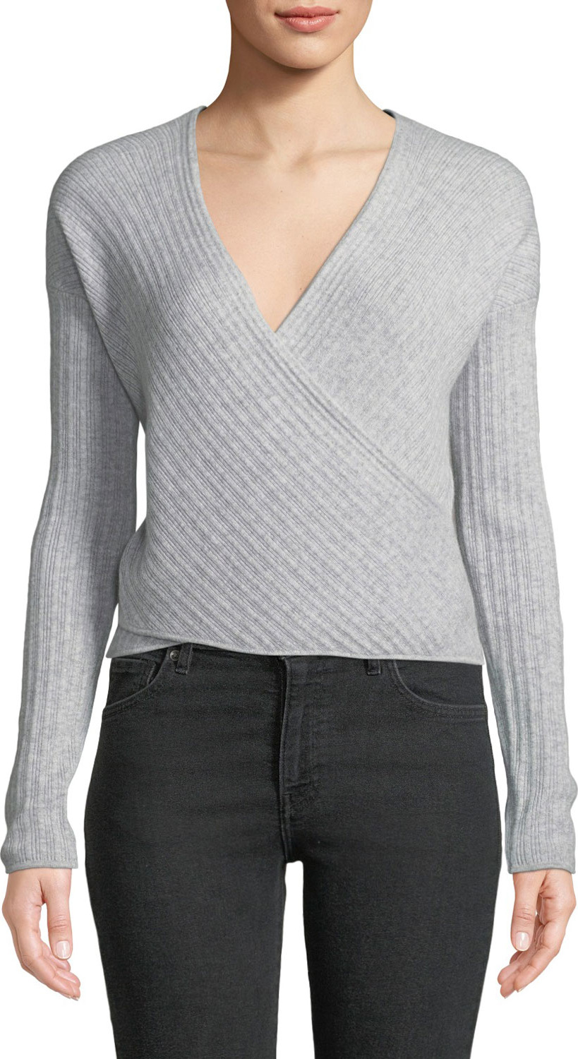 Jonathan Simkhai Cashmere Wrap-Front Cropped Sweater