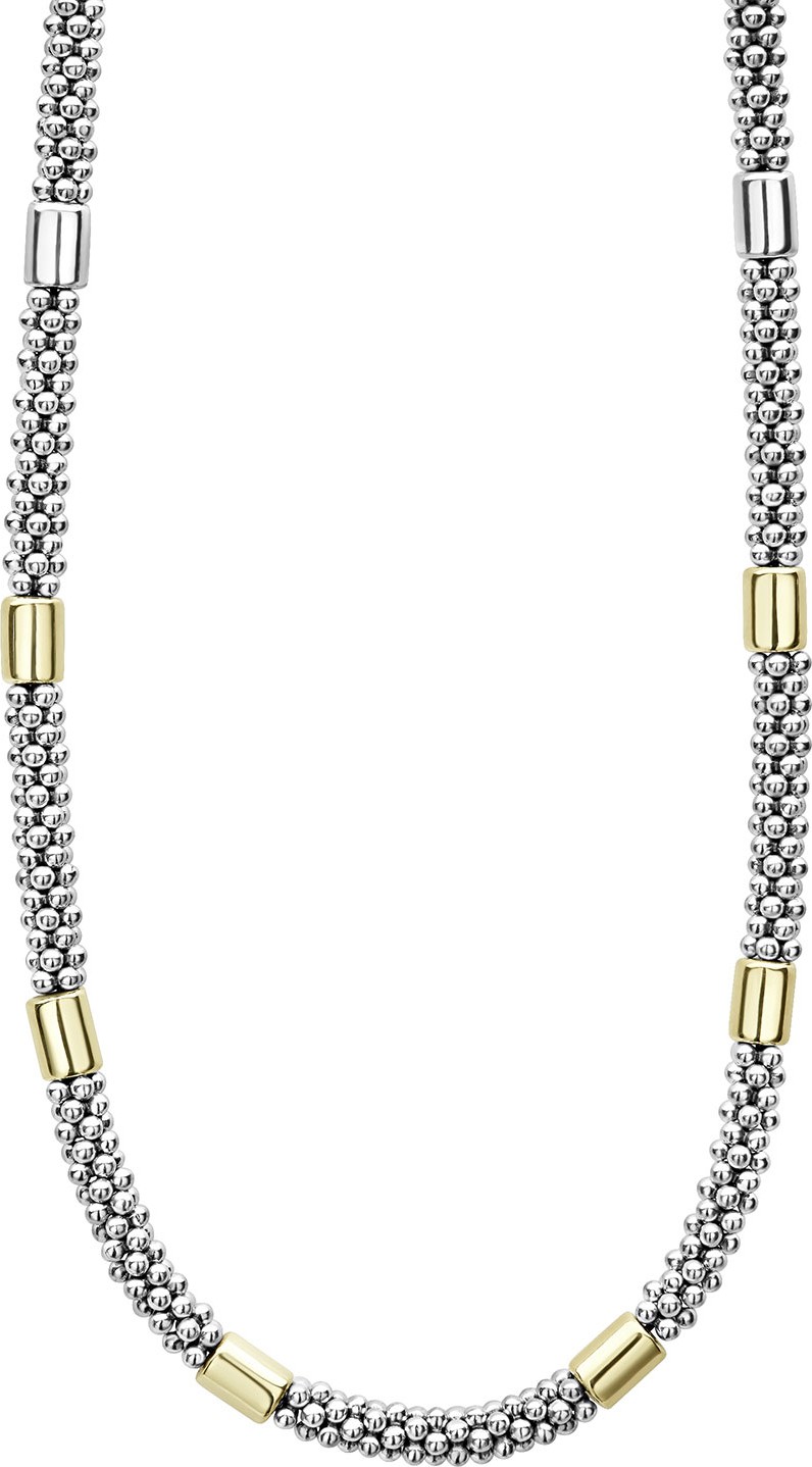 LAGOS High Bar Caviar Necklace w/ 18k Gold, 18"L