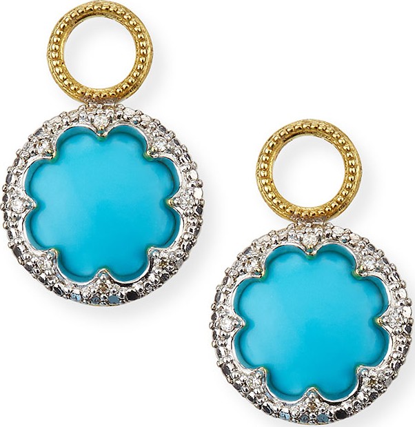 Jude Frances Provence 18k Round Earring Charms w/ Pave, Turquoise
