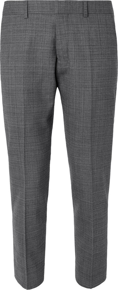 AMI Grey Slim-Fit Tapered Cropped Tweed Suit Trousers