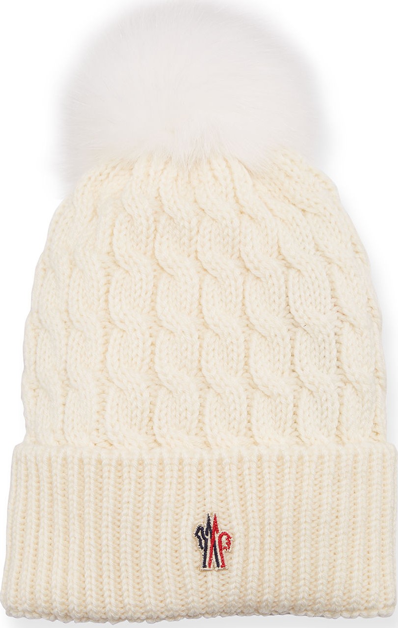 Moncler Berretto Knit Hat w/ Fur Pompom