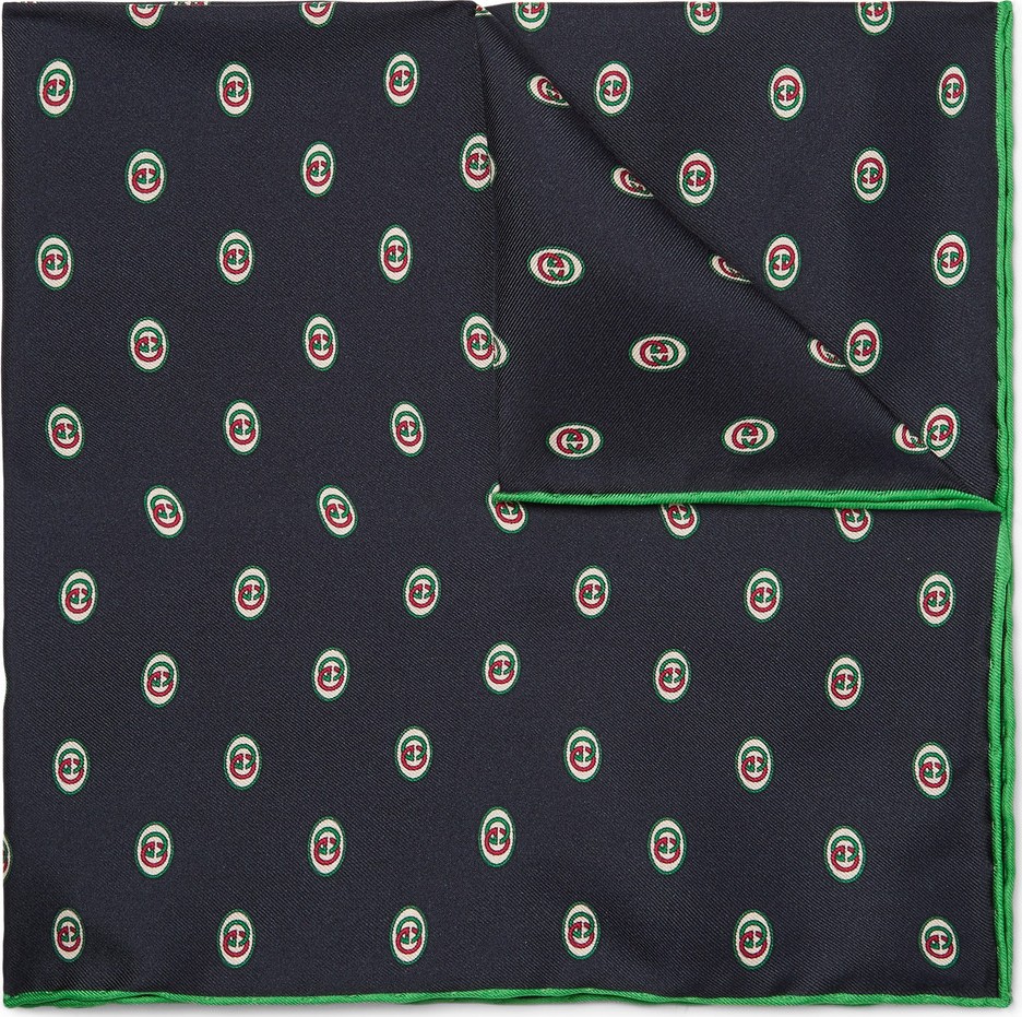 Gucci Logo-Print Silk-Twill Pocket Square