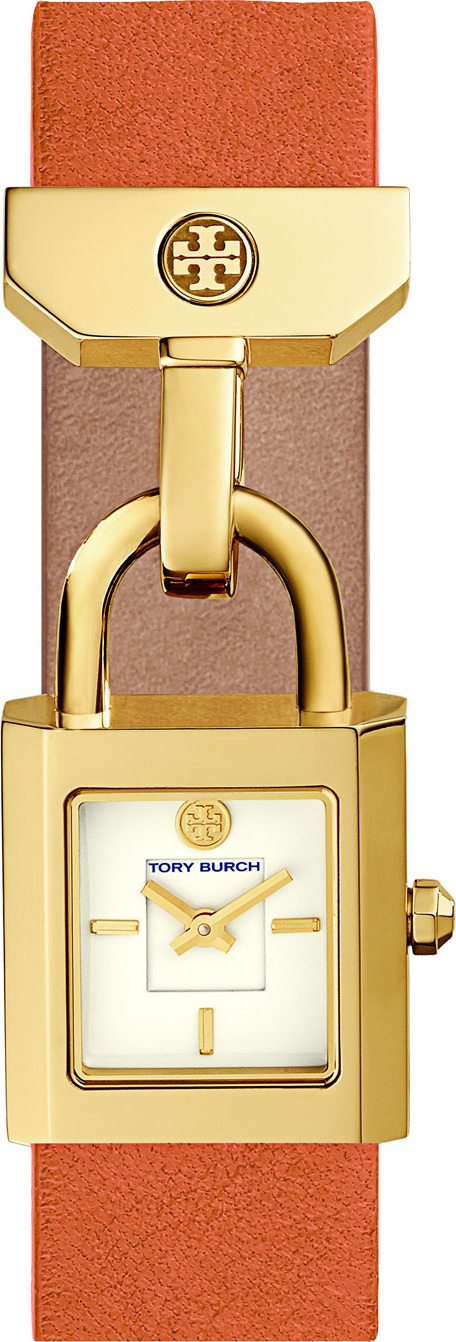 Tory Burch Surrey Padlock Multilink Bracelet Watch, Orange/Golden Tory Burch Surrey Padlock Multilink Bracelet Watch, Orange/Golden